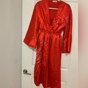 SET of 2: Satin Red Embroidered Robe - Women Intimates & Sleepwear.